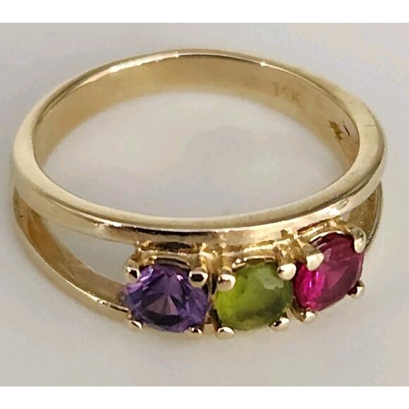 Stunning 14k Yellow Gold Colored Stones Ring Size 5.75 - Picture 5 of 12